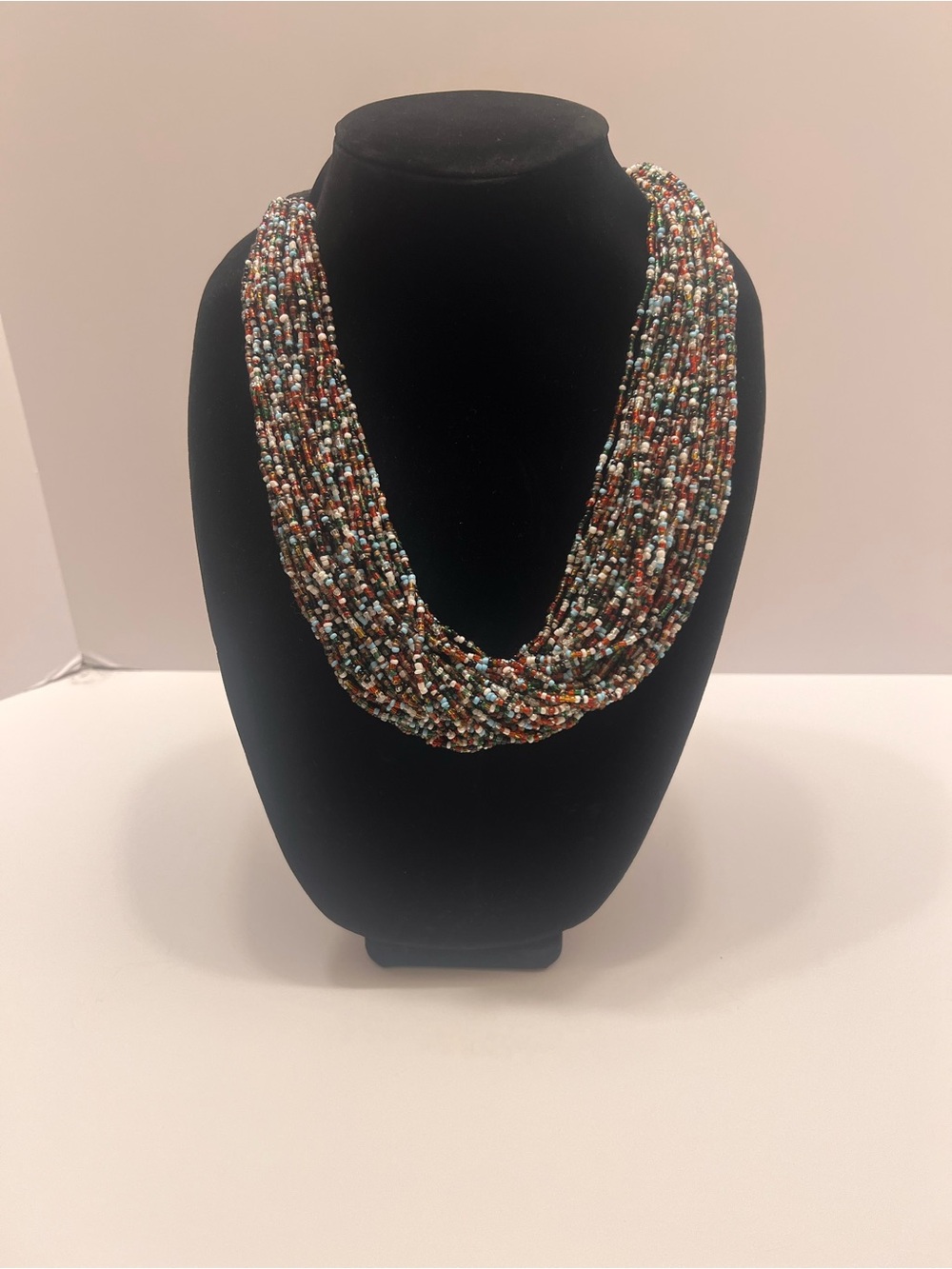 Handcrafted Multistrand Seed Bead Necklace in Mixed Earth Tones
